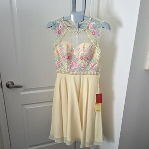 May Queen Floral Embroidered Midi Dress - Cream and Pink